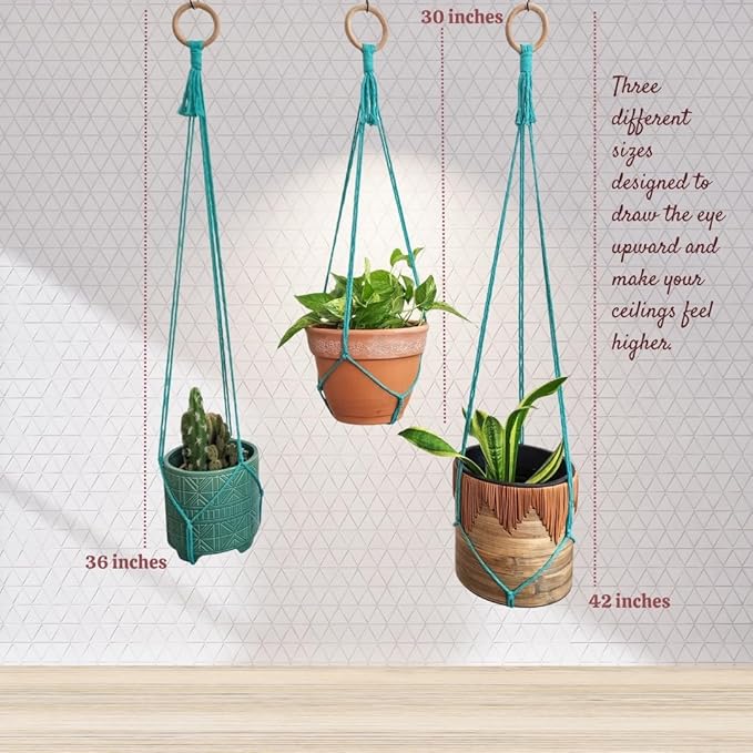 Set of 3 Macrame plant hanger for pots 4-10” live plants indoor and outdoor decor hanging plant holder Boho décor Plant stand Indoor plant shelf for Hanging planter for plant pots (Ocean Teal)
