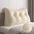 WOWMAX Wedge Pillow Headboard Dorm Headboard Twin XL Bed Cream Bolster Pillow for Bed, Jacquard Satin Fabric 100% Pure Cotton, Light Beige
