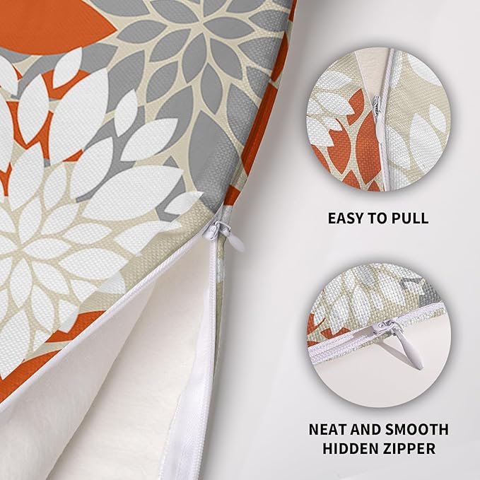 Orange White Grey Gray Pillow Covers 20X20 Inch Set of 2, Modern Dahlia Floral Print Decorative Throw Pillow Covers Outdoor Farmhouse Cushion Case for Home Couch Sofa Bed Decoration