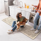 KIMODE Anti Fatigue Kitchen Mats for Floor, 20"x71" Boho Oriental Kitchen Rug, Padded Kitchen Floor Mats Non Slip, Cushioned Standing Mats for Front of Sink Laundry Desk Bedroom Khaki