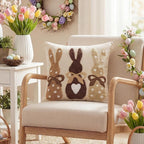 AVOIN colorlife Easter Polka Dot Love Heart Bunny Embroidered Throw Pillow Cover, 18 x 18 Inch Bow Rabbits Tufted Patterned Linen Decoration Cushion Case for Sofa