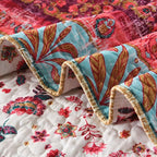 Boho Style King Quilt Set Reversible Bohemian Floral Strip Quilt Beddding Set, Soft and Lightweight Bedspread for All Season, Oversize King Bed Coverlet with 2 Matching Pillow Shams (3 Pieces)
