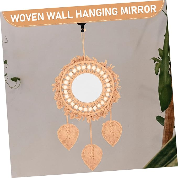 FRCOLOR Boho Woven Tapestry Mirror Rustic Rope Wall Mirror for Bedroom Entryway Living Room and Bathroom Decor Decoration with Excellent Clarity and Durability