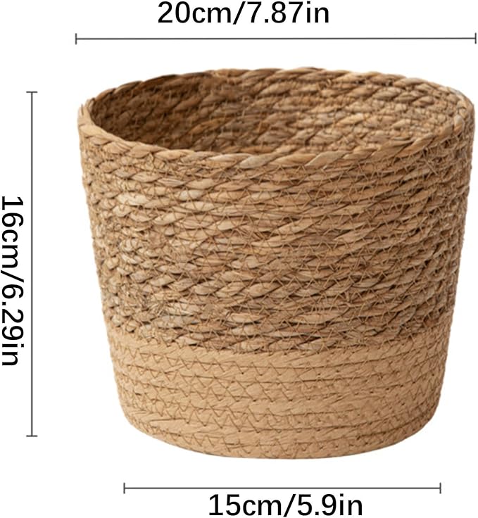Jute Rope Plant Basket Indoor Modern Woven Flower Pot Basket Seagrass Storage Organizer Planter Rustic Decorative Plant Containers Cover Laundry Bin for Porch Living Room Entryway (7.87×7.87×6.29Inch)