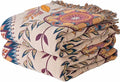 Boho Throw Blanket Twin Size, Soft Cozy Cotton Muslin Quilt Blanket for Bed Decor, Floral Patterned Couch Sofa Chair Cover, Vintage Farmhouse Cottage Tapestry Woven Blanket, Beige&Blue