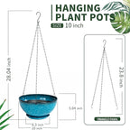 2 Pack 10 inch Hanging Planters, Plastic Hanging Plant Pots with Drainage Hole and Chain, Hanging Flower Pots for Outdoor Indoor Plants (Snowflake Blue)