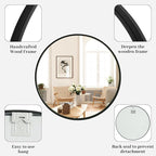 WallBeyond Round Wood Mirror, 32" Round Modern Decoration Large Circle Wall Mirror for Bathroom Living Room Bedroom Entryway, Black