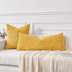 Kevin Textile 14x36 Inch Long Lumbar 1 Pack Boho Decorative Throw Pillow Cover Soft Striped Corduroy Rectangle Cushion Case Farmhouse Solid Color Accent for Living Room Couch Sofa Bed, Mustard Yellow