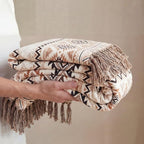 CASAAGUSTO Boho Throw Blanket - Brown White Decorative Blankets with Tassel, Printed Flannel Bohemian Blanket for Chair, Bed, Sofa, Couch(60 * 80, Brown White)