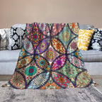 Boho Floral Throw Blanket Bohemian Colorful Mandala Flowers Print Theme Blanket for Sofa Bed Couch Chair Or Dorm 70"x80"