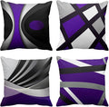 Emvency Set of 4 Purple Throw Pillow Covers Modern Abstract Black Grey Stripes Gray White Acrylic Bold Decorative Pillow Cases Home Decor Square 18x18 Inches Pillowcases