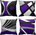 Emvency Set of 4 Purple Throw Pillow Covers Modern Abstract Black Grey Stripes Gray White Acrylic Bold Decorative Pillow Cases Home Decor Square 18x18 Inches Pillowcases
