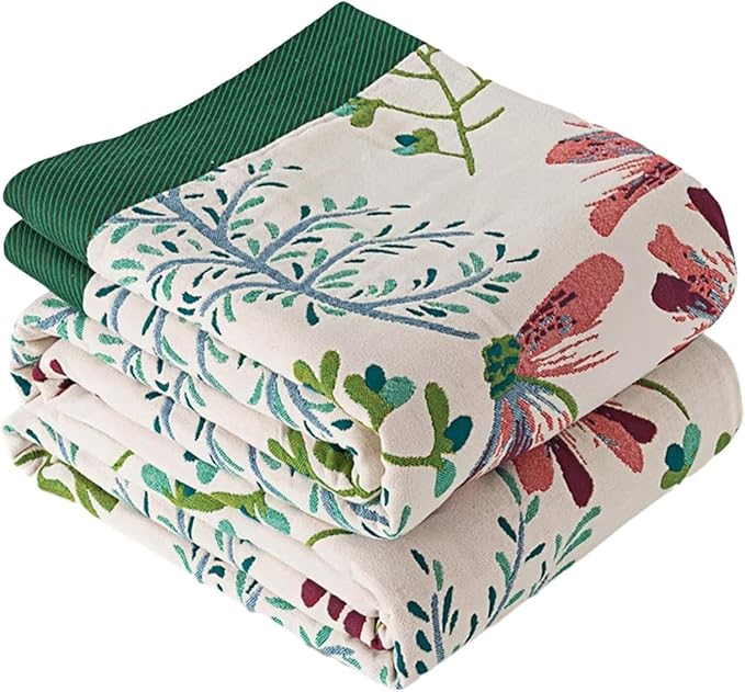 Boho Blanket for Bed 100% Cotton Bohemian Throw Blankets Ultra Soft Woven Muslin Decorative Blankets All Seasons Vintage Quilt Knitted Blanket for Sofa Chair(Green, 90"x98")