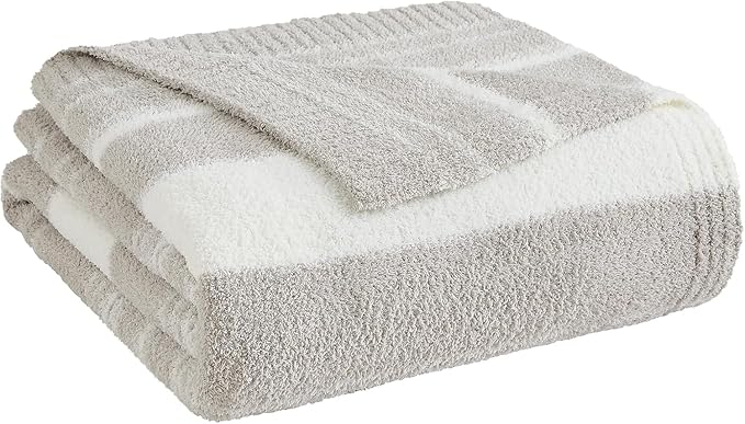 WRENGONGE Taupe Throw Blanket, 50x70 Soft Cozy Striped Throw Blankets for Couch, Sofa, Bed, Travel, Lightweight Fluffy Warm Plush Decorative Blankets for Women, Men Gift
