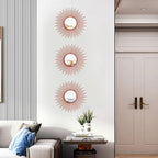 3 Pack Metal Mirrors for Wall Sunburst Wall Mirrors Home Décor Decorative Hanging Wall Art for Living Room Bedroom Entryway (Red, Sunburst)