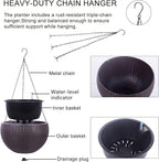 Vencer 11 Inch Round Resin Rattan Hanging Planters,Self Watering Hanging Basket for Indoor Outdoor Plants,Hanging Flower Pots with Drain Hole and Metal Chain,Water Indicator,Coffee,VF-A15-C