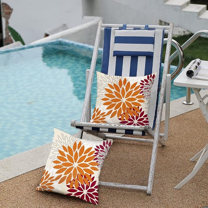 DFXSZ Orange Wine Red Flower Pillow Covers 18x18 Inch Set of 2 Outdoor Throw Pillows Outdoor Waterproof Decor for Living Room Sofa Patio Funiture Garden Floral Polyester Pillow Covers 002S18