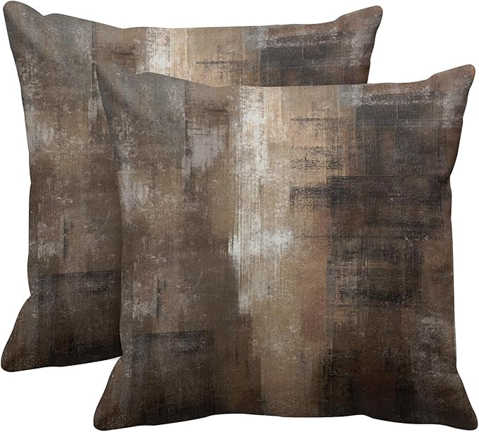 Britimes Throw Pillow Covers Modern Home Art Decor, 18 x 18 Inches Set of 2 Abstract Oil Painting Pillowcases for Bedroom, Living Room, Cushion Couch Sofa, Brown Grey Beige