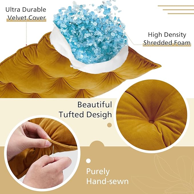 Bench Cushion for Indoor Furniture 48x18 in Velvet Thicken Indoor Window Seat Cushion, Piano Sofa, Entryway Storage, Bay Window Tufted Patio Porch Swing Bench Pad Memory Foam(Turmeric)