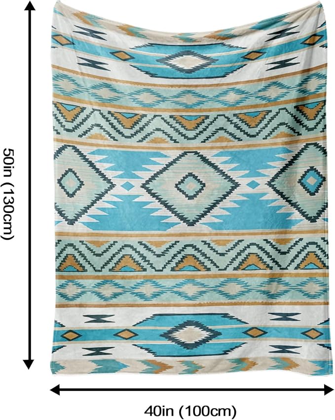 Aipon Boho Aztec Throw Blanket 40"x 50", Western Indian Native American Blanket Southwestern Decor, Teal Soft Cozy Lightweight Throws Blankets Gifts for Women Men Couch Bed Sofa Chair