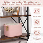 Goodpick Woven Storage Basket for Shelves, Small Baskets for Organizing, Rectangle Baby Nursery basket, Towel Baskets for Bathroom, Living Room, 13 x 10 x 9 Inches, Light Pink