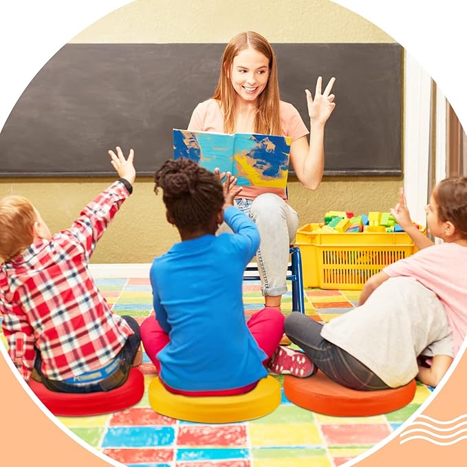 Juexica 8 Pcs Extra Thick Flexible Seating Floor Cushions Assorted Colored Floor Pillow Classroom Seat Cushions Soft Classroom Seating for Kids Learning Daycare School Chair(Classic Color)