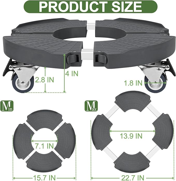 ToLanbbt 4 Pack Plant Caddy Stands with 360° Wheels Adjustable 15-22 in Rolling Stands Heavy Duty Large Plant Carts Dolly with Casters 440lbs Capacity for Large Planter, Garden Pot, Flower Pot, Gray