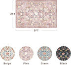 AMOAMI Front Door Mat Indoor Entrance, 2x3 Machine Washable Floral Rugs for Entryway Rug Non Slip Ultra-Thin Soft Boho Small Area Rug Low Pile Throw Rugs for Entrance Kitchen Bathroom, Pink