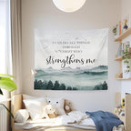 MNASAIOO Christian Mountian Wall Tapestry Hanging for Bedroom,Bible Verse I Can Do All The Things through Christ Who Strengthens Me Tapestry,Rustic Tapestries Wall Decor for Living Prayer Room 50x60in