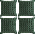 Fancy Homi Set of 4 Dark Green Boho Decorative Throw Pillow Covers 20x20 Inch for Couch Bed Sofa, Aesthetic Modern Bohemian Room Decor, Soft Fuzzy Fluffy Cozy Corduroy Textured Cushion Case 50x50cm
