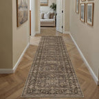 2x12 Washable Runner Rug for Hallway Kitchen Vintage Brown Non Slip Low Pile Carpet Traditional Retro Soft Throw Rug for Bathroom Bedroom Entryway Indoor Entrance