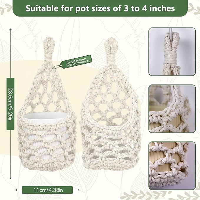 Macrame Wall Plant Hanger, Hanging Planter Basket Holder, Wall Planters for Indoor Plants, for Up to 4 Inch Pot (Ivory, 4-Inch)