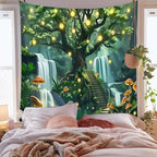 Jhdstore Tree of Life Tapestry for Bedroom Green Forest Tapestry Home Decor Bedroom Living Room Decor Tapestries Wall Hanging Magic Forest Wall Hanging 36"x48"