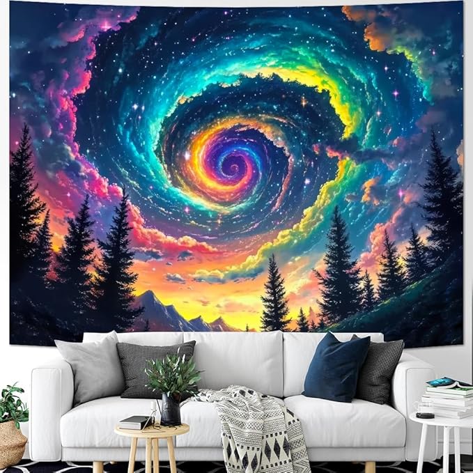 Dermijer Galaxy Space Tapestry Colorful Starry Sky Wall Tapestry Trippy Pine Forest Mountain Tapestries Fantasy Cosmic Landscape Tapestries Wall Hanging Decor for Home 78.7L x 59.1W
