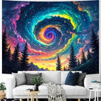 Dermijer Galaxy Space Tapestry Colorful Starry Sky Wall Tapestry Trippy Pine Forest Mountain Tapestries Fantasy Cosmic Landscape Tapestries Wall Hanging Decor for Home 78.7L x 59.1W