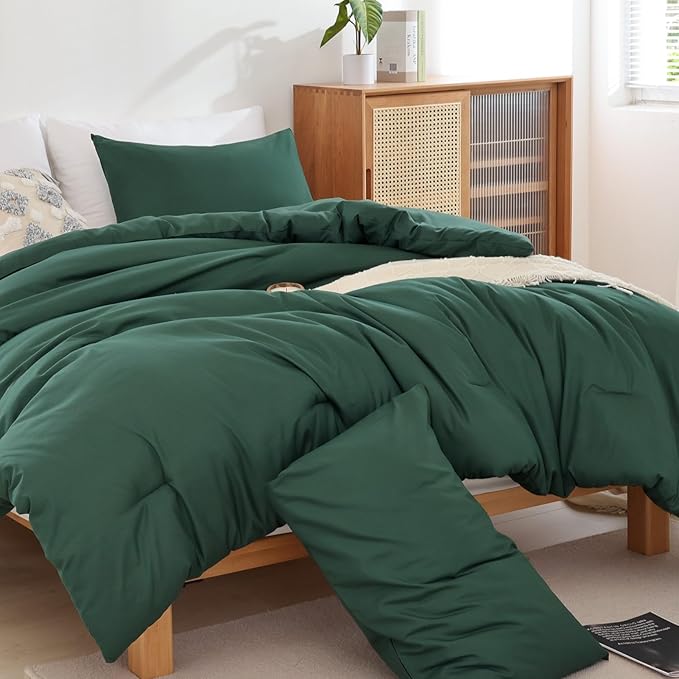 ROSGONIA Comforter Full Size for Girls Boys Teen,3pcs(1 Dark Emerald Green Comforter & 2 Pillowcases),Soft Kids Comforter Sets All Season Dorm Bedding