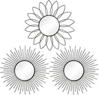 3 Pack Metal Mirrors for Wall Sunburst Wall Mirrors Home Décor Decorative Hanging Wall Art for Living Room Bedroom Entryway (Black2, Flower+Sunburst)