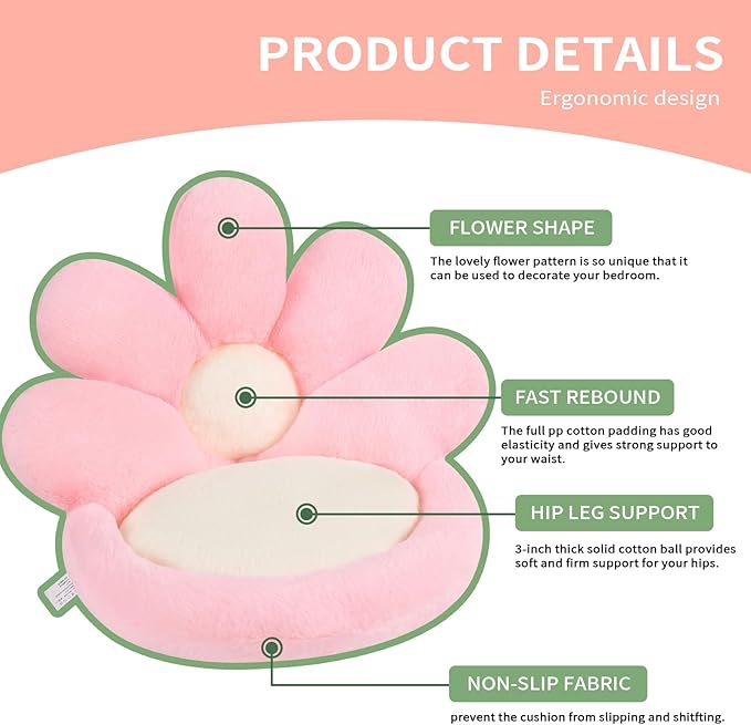 Ditucu Flower Shape Chair Pillow Cute Seat Cushion 19 inch Comfy Lazy Sofa Floor Pillows Dorm Seating for Bedroom Decor Pink