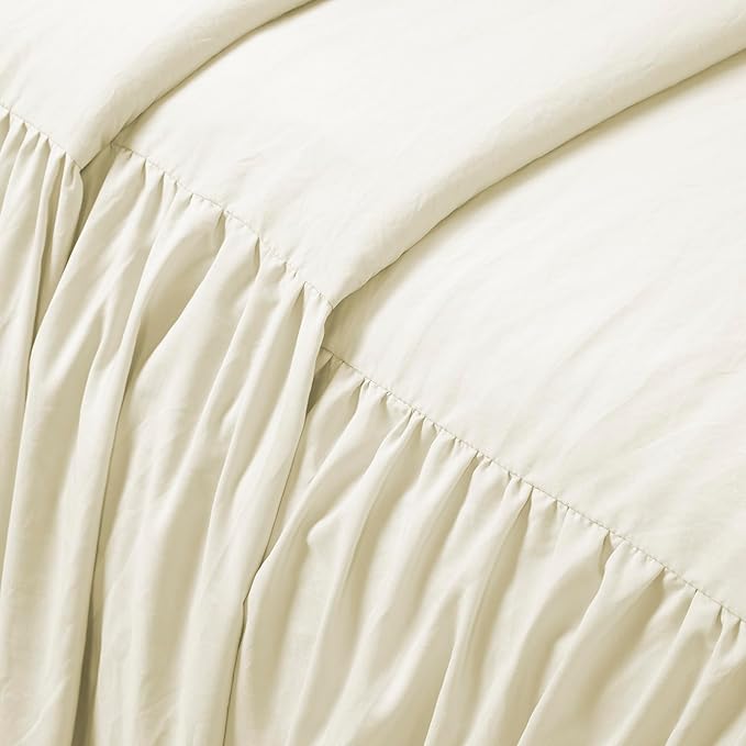 Lush Decor Ruffle Skirt Bedspread Set - 3-Piece Luxurious Farmhouse Bedding - Elegant Ruffle Detail - Timeless Style - Soft Lightweight Sheets - King, Ivory
