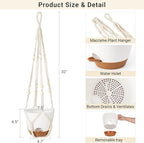 Mkono 7.5 Inch Hanging Planters, Macrame Plant Hangers with Self Watering Plant Pots Indoor Set of 2 Hanging Baskets Flower Pot Holders with Hooks No Tassels for Boho Home Decor, Ivory