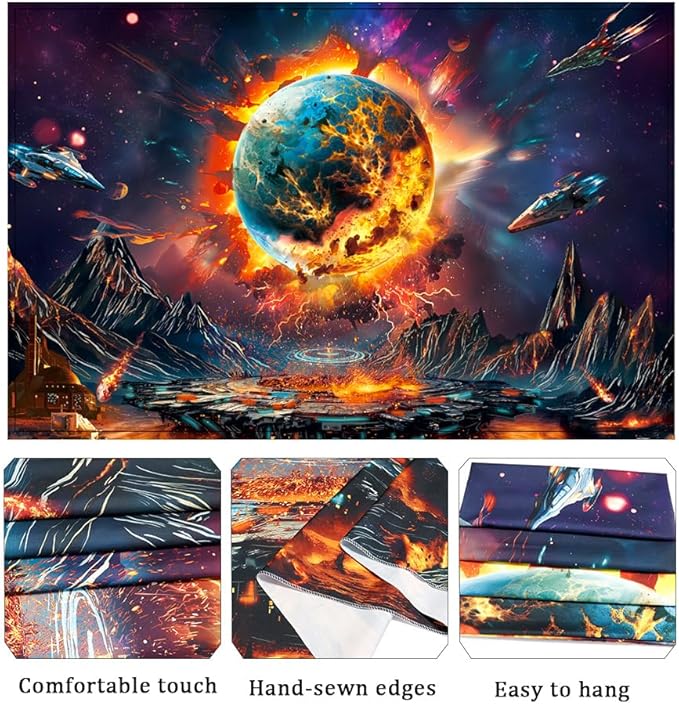 Generleo Planet Galaxy Space Tapestry Psychedelic Universe Nebula Tapestries Mysterious Mountain UFO Wall Decor Starry Sky Tapestry Wall Hanging for Bedroom