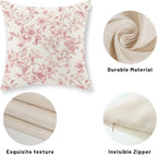 Pink Pillow Covers 20x20 Set of 2 Pink and Cream Floral Chinoiserie Throw Pillows Vintage Rustic Toile Flower Decorative Pillowcase Outdoor Chinoiserie Decor Linen Cushion Case for Couch Sofa
