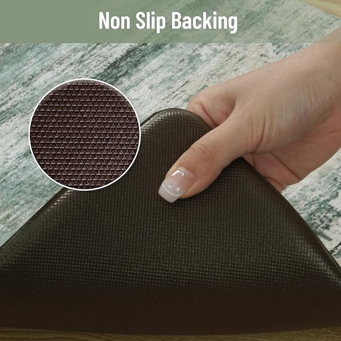 KIMODE Anti Fatigue Kitchen Mats for Floor 20"x47"+20"x32", Cushioned Abstract Kitchen Rugs Sets of 2, Padded Kitchen Floor Mats, Comfort Standing Mats for Laundry Office Sink Desk Green