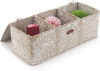 Seagrass Storage Basket for Bathroom - Wicker Toilet Tank Basket with Lid - Woven Storage Box for Organizing (Whitewash, 13" x 5" x 4.3")