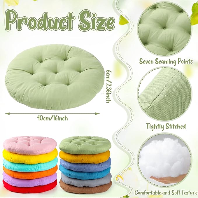Fumete 12 Pcs Floor Pillows Cushions Seating 16 x 16 Inches Color Round Seat Reading Floor Chair Cushions for Kids Adults Classroom Home School Playing Supplies(Colorful)