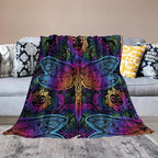 Mandala Boho Throw Blanket Colorful Dragonfly Sun Bohemian Blanket for Sofa Bed Couch Chair Or Dorm 70"x80"