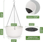 Dexceder 11.2 Inch Self Watering Hanging Planters Indoor Outdoor, Thickened Hanging Basket Flower Plant Pot (2 Pack, White)
