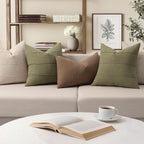 ZWJD Christmas Linen Throw Pillow Covers 26x26 Set of 2 Solid Handcrafted Striped Cushion Covers for Bed Soft Xmas Decorative Pillow Covers for Couch Bedroom Living Room Christmas Decor(Olive Green)