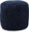 Sexysamba Round Corduroy Pouf Cover Only, 20"x 16" Unstuffed Decorative Ottoman Foot Stool Rest, Washable Storage Bean Bag Chair Floor Pouf Covers for Living Room Bedroom, Navy Blue