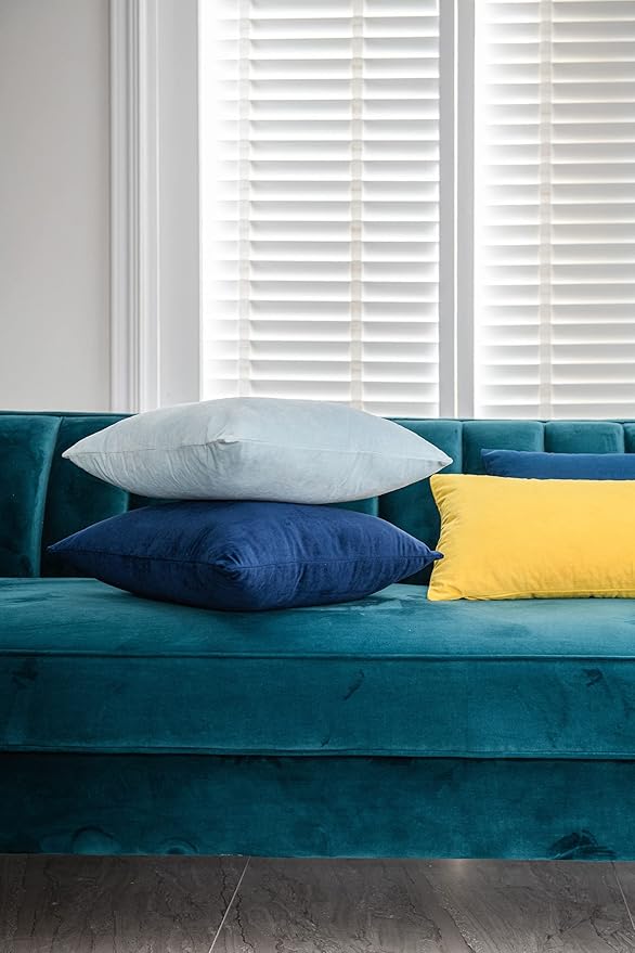 Euro Sham Covers 24x24 Navy Blue: Pack of 2 Cozy Soft Velvet Square Modern Luxury Decorative Throw Pillow Cases for Sofa Couch Living Room Bed Home Decor